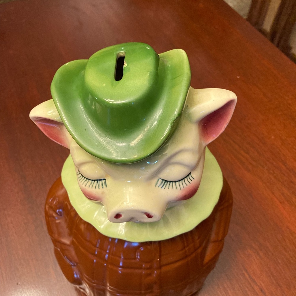 Vtg Shawnee Pottery Smiley Winnie pig cookie jar / piggy bank head - Picture 5 of 9